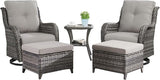 Rilyson Wicker Patio Furniture Set - 5 Piece Rattan Outdoor Sectional Conversation Sets with 2 Swivel Rocking Chairs - Photo 1