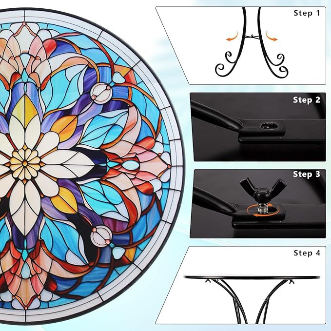 Mosaic Side Table Outdoor, 18 Inch Metal Accent Table, Indoor Small Round End Tables - Photo 6