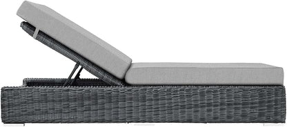 Modway Summon Wicker Rattan Aluminum Outdoor Patio Poolside Chaise Lounge Chair with Sunbrella® Fabric Cushions in Canvas Gray