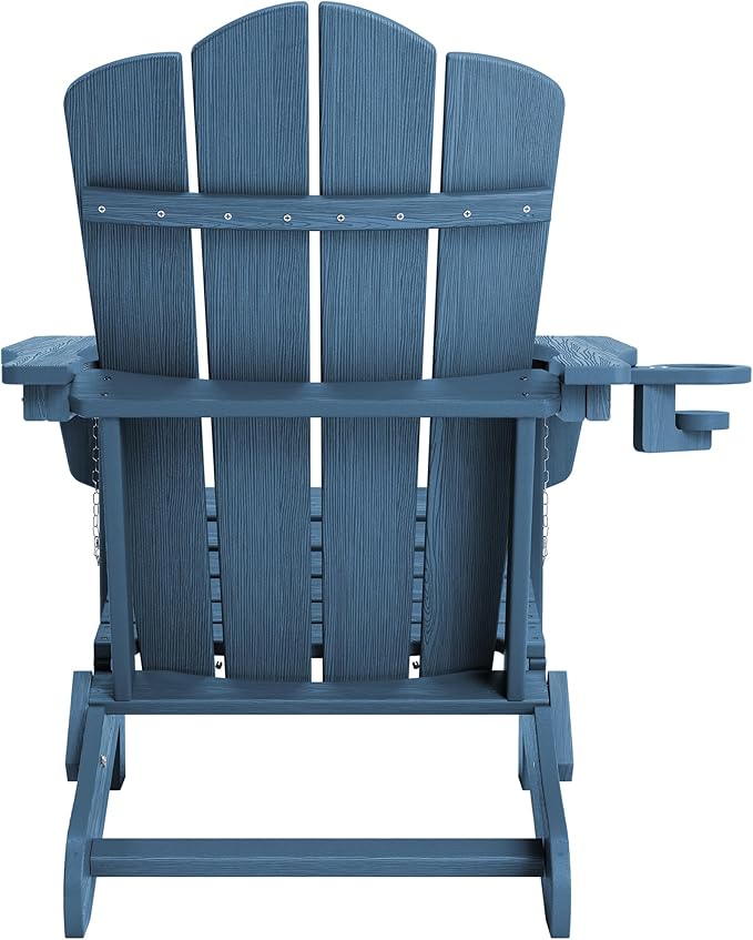 KINGYES Folding Adirondack Chair, HDPE All-Weather Patio Chairs with Cup Holder - Photo 5