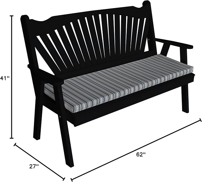 Furniture Barn USA Pine 5' Fanback Garden Bench, Black