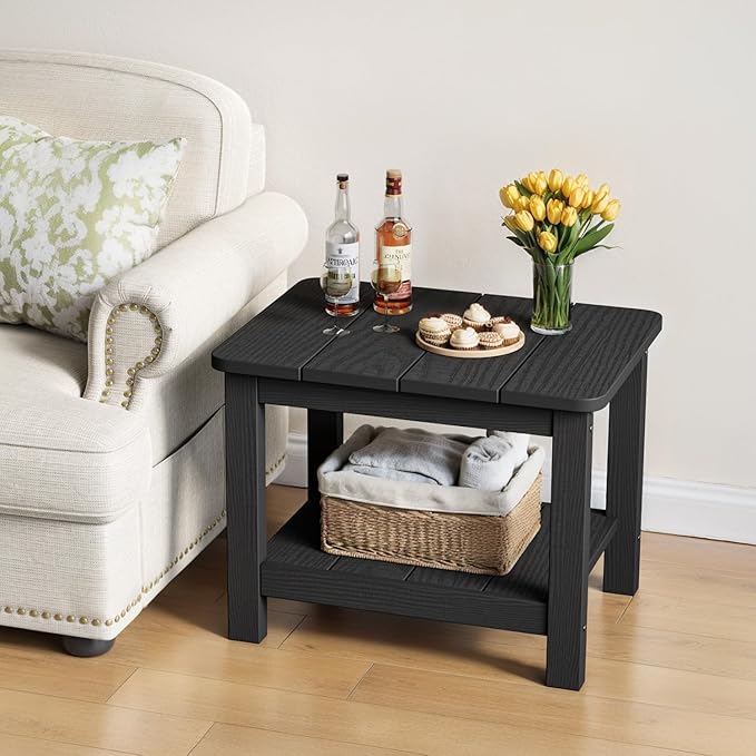 18" Outdoor Side Table, 2-Tier Patio Side Table, Weather Resistant, Easy Assembled - Photo 9