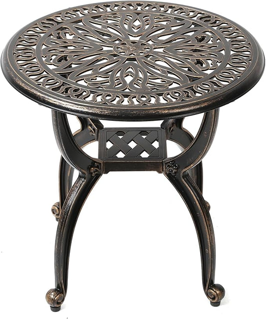 C/G Cast Aluminum Side Table,Decorative Outdoor End Table, Ornate Floral Pattern (Round, Copper)