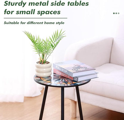 Party Zealot 1 Pack Metal Mosaic Round Side Table Small 13.4" End Patio Round Accent Table Garden Corner Stand for Small Spaces Weather-Resistant for Balcony Plant Stand Indoor Outdoor