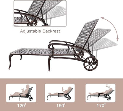 Chaise Lounges Outdoor - Lounge Chairs for Outside Set of 2 Pool Tanning Chair Adjustable Patio Reclining Cast Aluminum for Beach Yard, Antique Bronze
