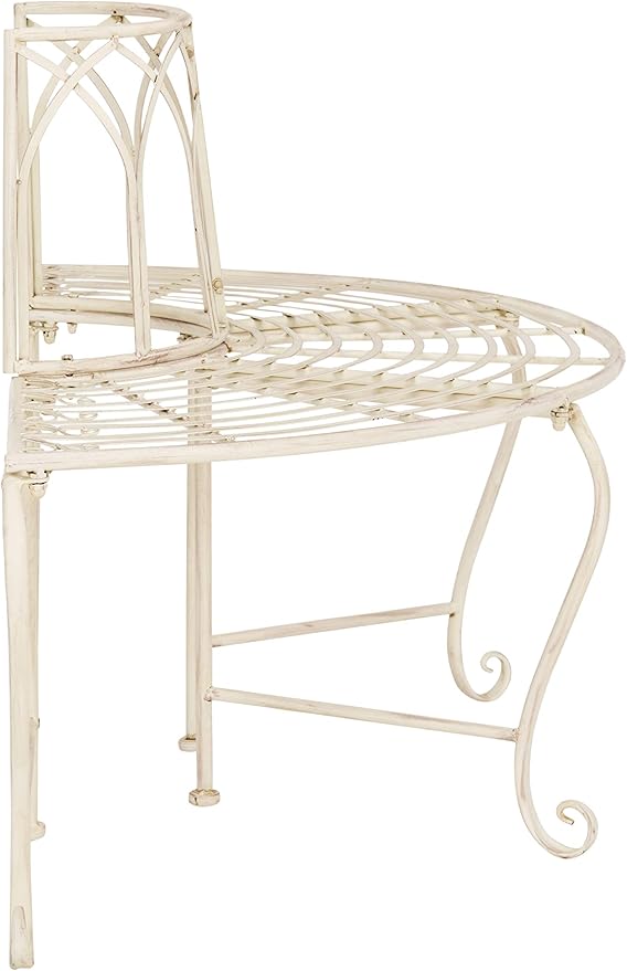 SAFAVIEH Outdoor Furniture Collection – Abia Antique White Distressed Wrought Iron 50-Inch Curved Tree Bench - Photo 6