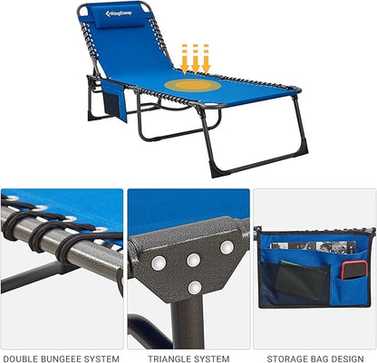 KingCamp Chaise Lounge Chairs Outdoor Foldable Patio Sun Chair for Outside Camping Sunbathing Beach Lawn Pool Garden Yard Folding Lightweight Heavy Duty Portable Adjustable Lounge with Pillow