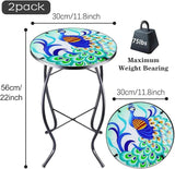 2PCS 12 Inch Small Outdoor Side Table with Colorful Peacock, Glass Mosaic Patio Table Indoor - Photo 3