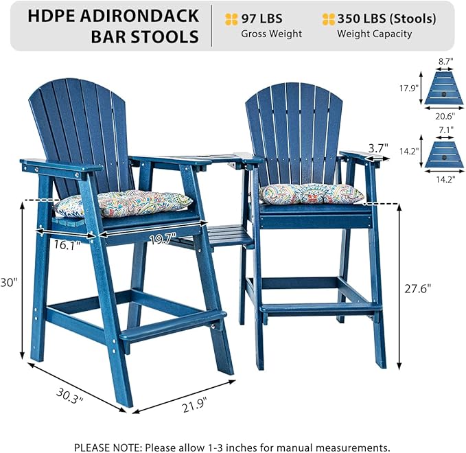 Sundale Outdoor Tall Adirondack Bar Set, Patio Umbrella Table and Bar Chairs Set of 2 - Photo 3
