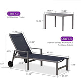 PURPLE LEAF Patio Chaise Lounge Set for 4 Outdoor Pool Lounge Chairs with Armrest and Adjustable Backrest Aluminum - Photo 3