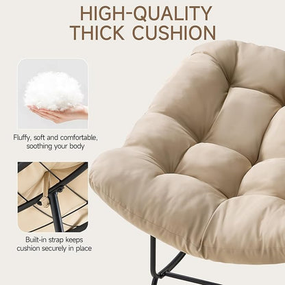 ONBRILL Papasan Rocking Chair with Cushion, Oversized Patio Lounge Rocker, Egg Chair Outdoor Indoor, for Living Room, Porch, Patio, Garden, Beige