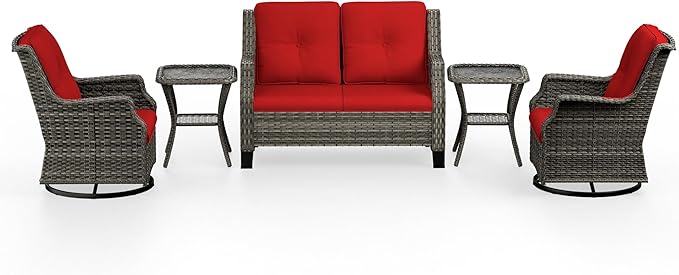 5 Piece Patio Furniture Set, 2-Seater Loveseat, 2 Swivel Glider Chairs and 2 Side Tables - Photo 9