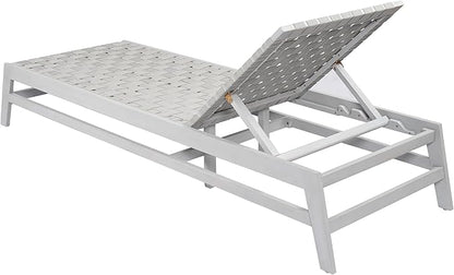 Christopher Knight Home Susua Rope Chaise Lounge with Acacia Wood Frame, Adjustable Backrest Single Lounge Sofa, Patio Sun Lounger Recliner Chair for Poolside Backyard, Gray + Light Gray