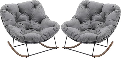 Outdoor Patio Rocking Chair, Oversized Papasan Chair with Cushion and Frame, Comfy Modern Rocker Egg Chair for Living Room, Garden Backyard,Grey2pc