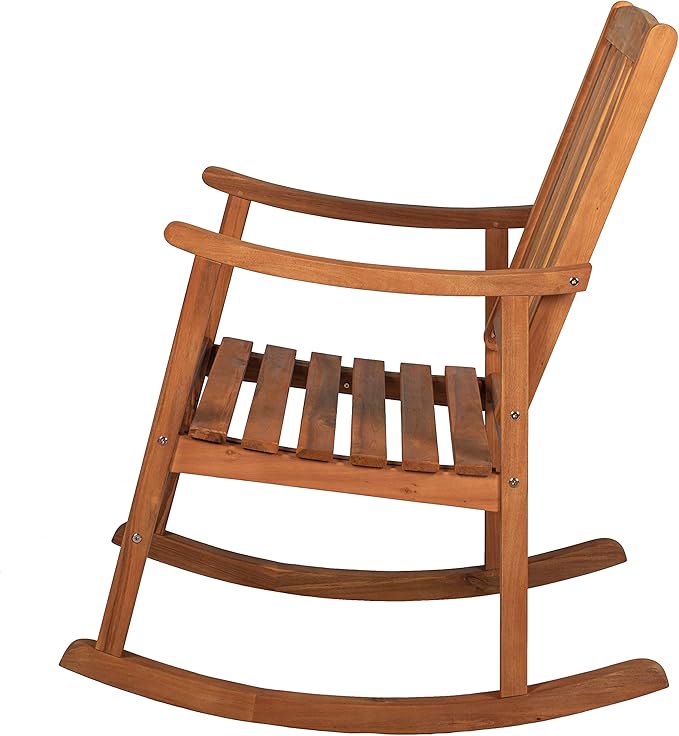 Eyely KCR102A Winnie Classic Slat-Back 300-Lbs Support Acacia Wood Patio Outdoor Rocking Chair for Garden, Lawn, Backyard, Pool, Deck, Beach, Firepit, Teak