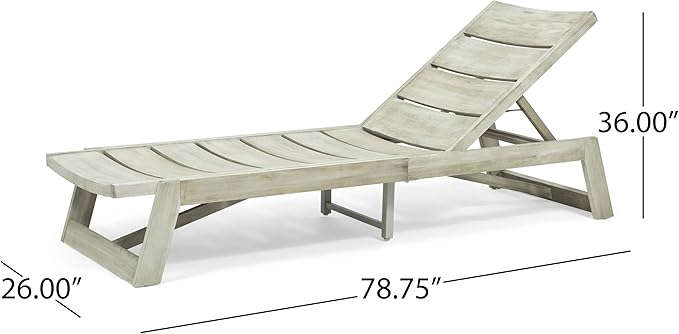 Great Deal Furniture Lillian Outdoor Wood and Iron Chaise Lounge, Light Gray and Gray, (309811)