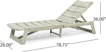 Great Deal Furniture Lillian Outdoor Wood and Iron Chaise Lounge, Light Gray and Gray, (309811)