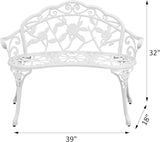 HOMEFUN Outdoor Bench, Patio Garden Benches Metal Loveseat White Cast-Aluminum Outside Furniture for Park Lawn Front - Photo 2