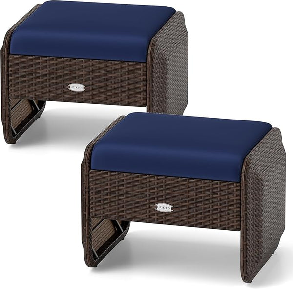 Tangkula 2 Pieces Patio PE Wicker Ottomans with Removable Cushions - Photo 1