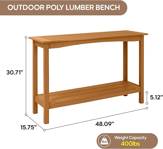 Outdoor Console Table, 48'' 2-Shelf SideTable Indoor/Outdoor Use - Photo 3