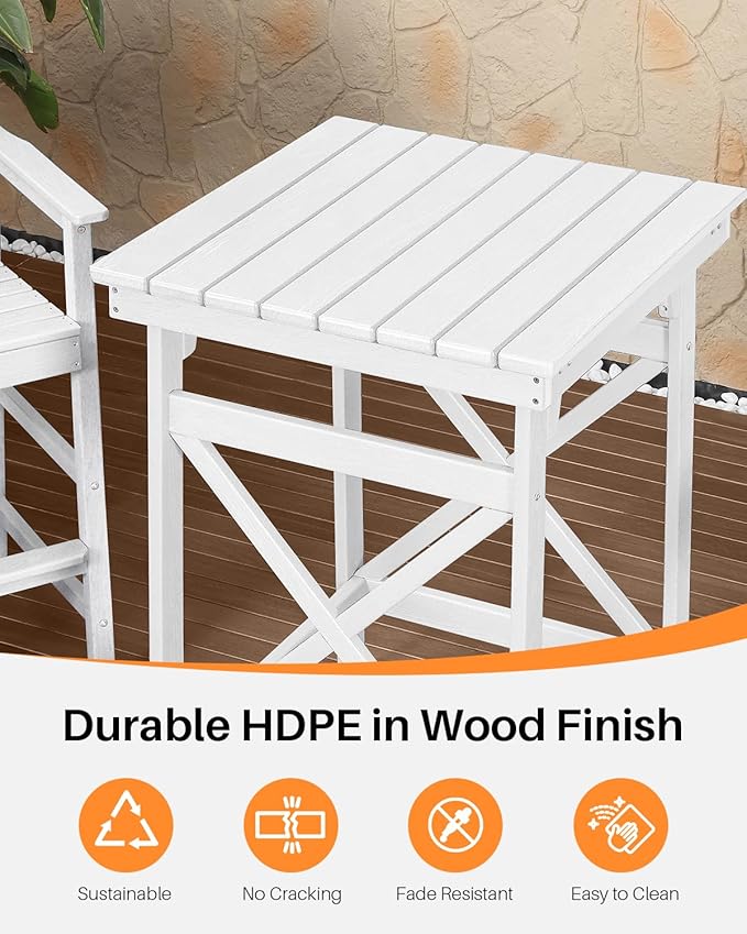 3-Piece Adirondack Chairs and Table Set, HDPE Patio Bar Sets, All Weather Outdoor Bar Stools Set - Photo 5