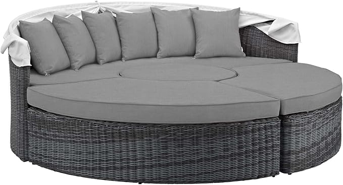 Modway Summon Outdoor Patio Daybed with Canopy and Sunbrella Cushions in Canvas Gray - Photo 5