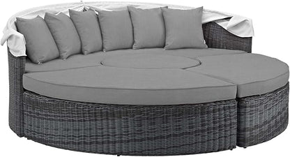 Modway Summon Outdoor Patio Daybed with Canopy and Sunbrella Cushions in Canvas Gray