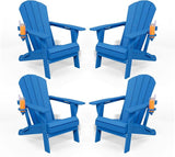 Folding Adirondack Chairs with Cup Holders, Set of 4 HDPE Plastic Outdoor Chairs, Weather Resistant, Real Wood Look - Photo 3