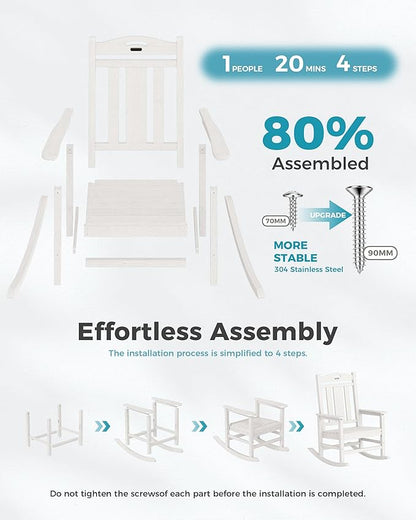 Ciokea Oversized Outdoor Rocking Chairs Set of 2, 380lbs Heavy-Duty Large Patio Rocker, High Back Cozy Porch Chairs, Weather Resistant Patio Rocking Chairs for Outside, Fire Pit, Deck, White