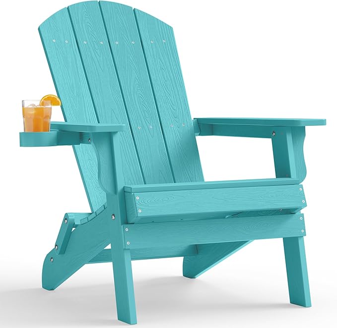 YEFU Adirondack Chair, Oversized Plastic Adirondack Chair Folding Outdoor Chairs with Cup Holder - Photo 1