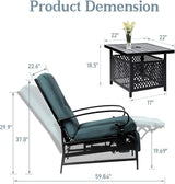 SUNCROWN Outdoor Recliner Chair Patio Adjustable Recliner Chair and Side Bistro Table with Umbrella Hole, Peacock Blue - Photo 6