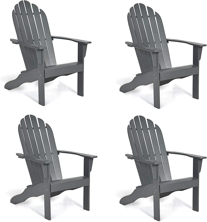 Giantex Adirondack Chair Set of 4 Acacia Wood Outdoor Chairs with 350 lbs Weight Capacity, Lounge Chair Armchair for Yard, Patio, Garden, Poolside, Balcony, Deck Fire Pit Chairs, Gray