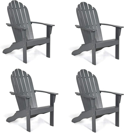 Giantex Adirondack Chair Set of 4 Acacia Wood Outdoor Chairs with 350 lbs Weight Capacity, Lounge Chair Armchair for Yard, Patio, Garden, Poolside, Balcony, Deck Fire Pit Chairs, Gray