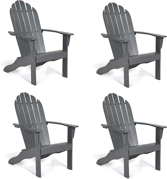 Giantex Adirondack Chair Set of 4 Acacia Wood Outdoor Chairs with 350 lbs Weight Capacity, Lounge Chair Armchair for Yard, Patio, Garden, Poolside, Balcony, Deck Fire Pit Chairs, Gray