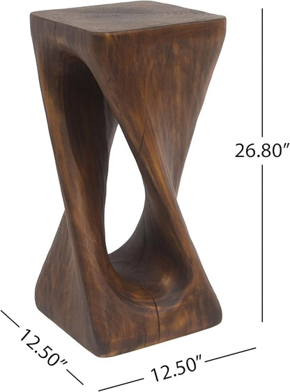 Christopher Knight Home Novi 26.8"H Lightweight Concrete Outdoor Side Table, Hollow Twist-Shaped Patio End Table, MGO Outdoor Coffee Table, Garden Plant Stand Indoor, Wood-Like Texture, Antique Brown