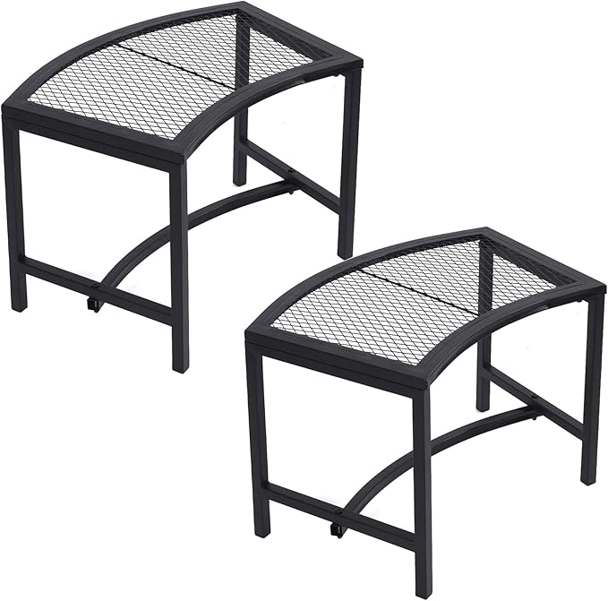 Metal Fire Pit Curved Bench, 44" Backless Powder-Coated Mesh Outdoor Bench, Weatherproof Garden Chair Seating for Firepit Deck Patio Porch Yard, Black, Set of 2