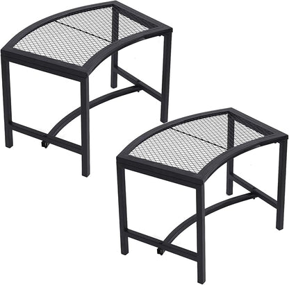 Metal Fire Pit Curved Bench, 44" Backless Powder-Coated Mesh Outdoor Bench, Weatherproof Garden Chair Seating for Firepit Deck Patio Porch Yard, Black, Set of 2