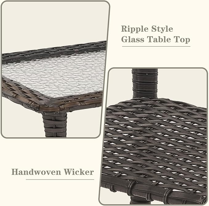 Wicker Outdoor Coffee Table - 40 Inch Tempered Glass Top Patio Coffee Table with Storage, 2 Layers Rattan Outdoor Table Rectangle for Patio for Porch, Balcony, Deck and Garden - Brown