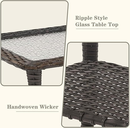 Wicker Outdoor Coffee Table - 40 Inch Tempered Glass Top Patio Coffee Table with Storage, 2 Layers Rattan Outdoor Table Rectangle for Patio for Porch, Balcony, Deck and Garden - Brown