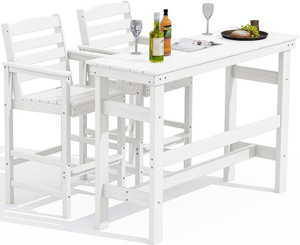 SERWALL Outdoor Bar Table and Chairs Set, Adirondack Bar Chairs Set of 2 and Bar Height Table - Photo 1