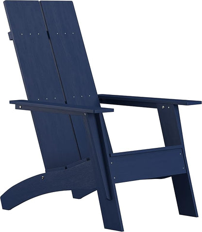 Merrick Lane Piedmont 2 Slat Poly Resin Adirondack Chair - Navy - Modern Design - Indoor/Outdoor