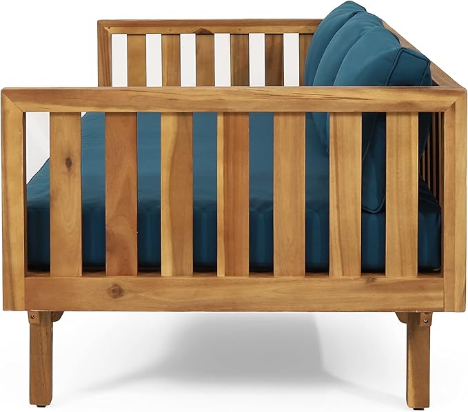 Claremont Outdoor 3 Seater Daybed with Cushions - Acacia Wood - Teak/Dark Teal - Photo 9