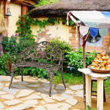 38.5" Outdoor Garden Bench, Patio Furniture Cast Aluminum Outdoor Bench with Rose Backrest - Photo 2