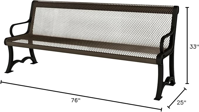 COATEDOUTDOORFURNITURE Heavy-Duty Outdoor Bench Thermoplastic Coated, Expanded Metal, Commercial-Grade Garden Bench, Made in America (Portable with Back, 4 Ft, Textured Brown)