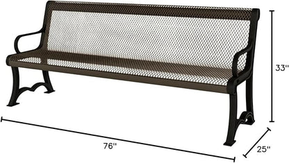 COATEDOUTDOORFURNITURE Heavy-Duty Outdoor Bench Thermoplastic Coated, Expanded Metal, Commercial-Grade Garden Bench, Made in America (Portable with Back, 4 Ft, Textured Brown)