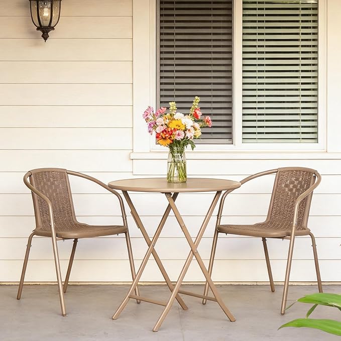 VINGLI Plastic Stackable Patio Chairs, Set of 4, Champagne