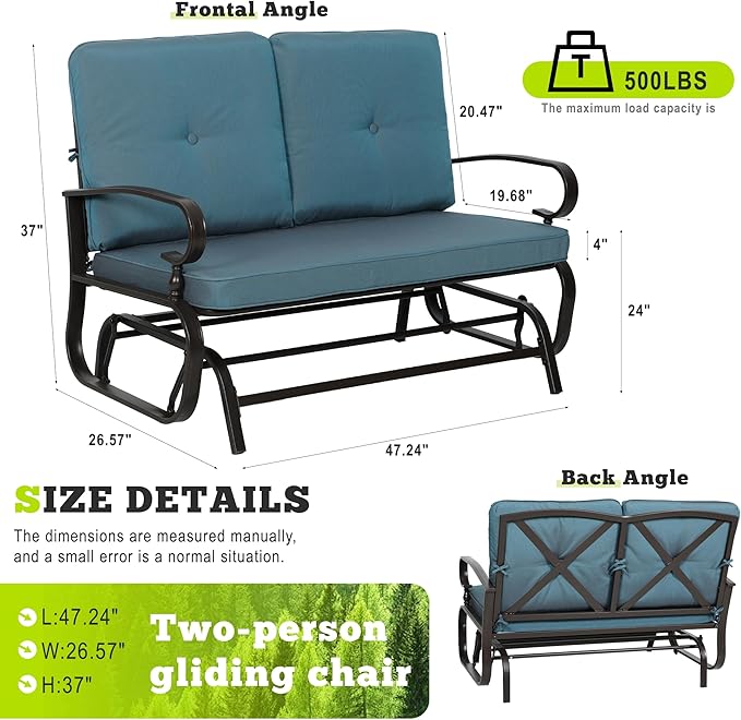 Outdoor Bench Patio Swing Glider Loveseat 2 Seats Rocking Chair - Photo 3