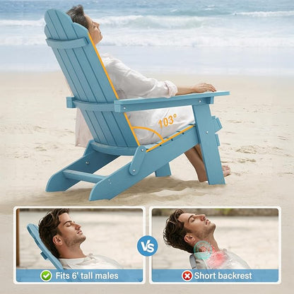MXIMU Folding Adirondack Chair for Outdoor: Easy Assembly Adirondack Chairs Set of 2 - Composite Plastic Fire Pit Chairs - All Weather Plastic Chair for Outside Patio Lawn Garden Backyard Use