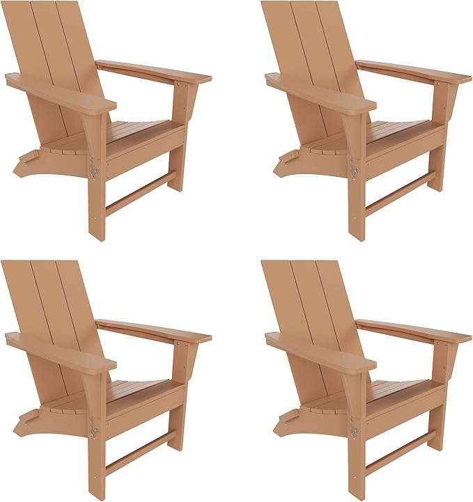 WestinTrends Ashore Modern Outdoor Folding Adirondack Chair (Set of 4), Teak