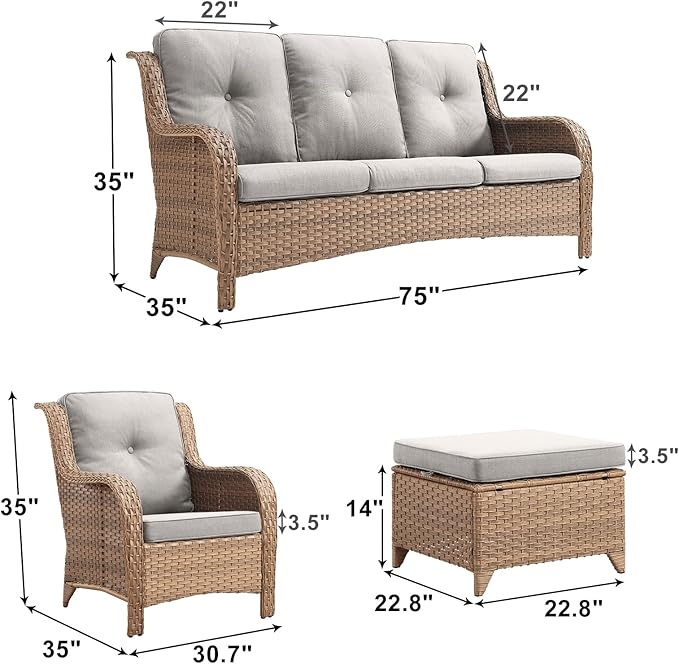 Rilyson Outdoor Patio Wicker Furniture Set - 5 Piece Rattan Patio Conversation Sectional Sofa Set with 1 Couch - Photo 3